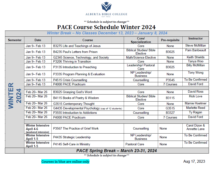 Course Offerings Alberta Bible College Course Offerings Alberta Bible College